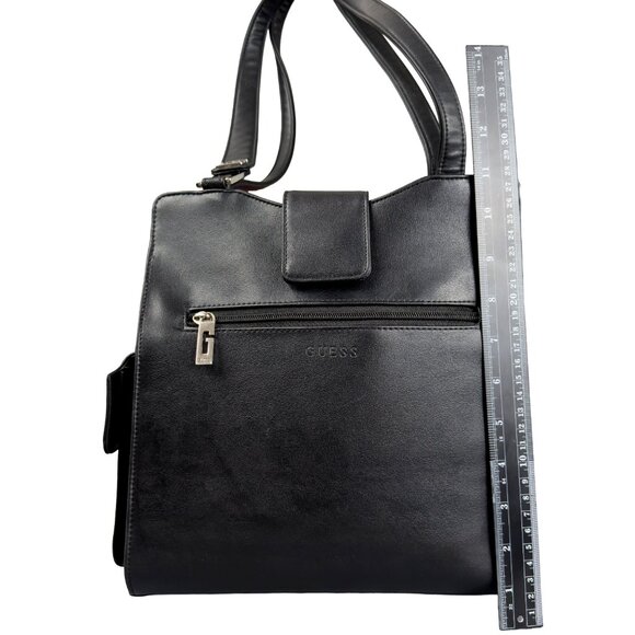 Vintage Guess Black Leather Shoulder Bag Crossbody Zip Pocket Logo Hardware - Picture 13 of 14